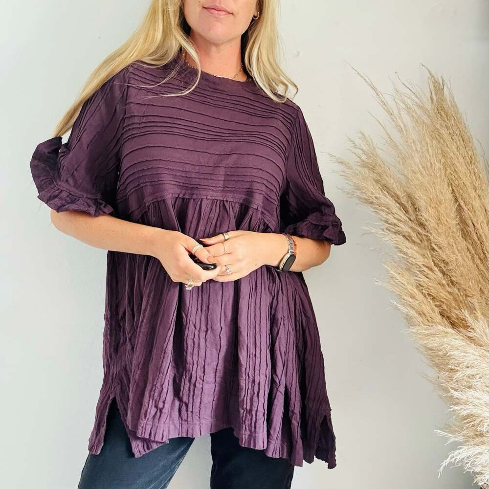 NEW FP FREE PEOPLE Burgundy Plum Take A Spin Ruffle Mini Dress $138 Tunic Top M